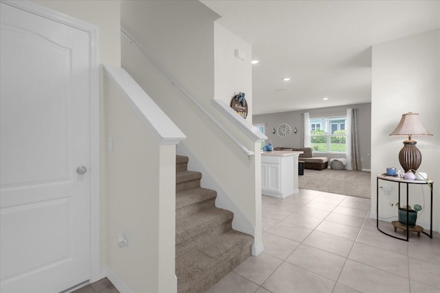 staircase with carpet flooring