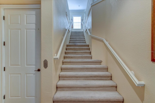 staircase with crown molding