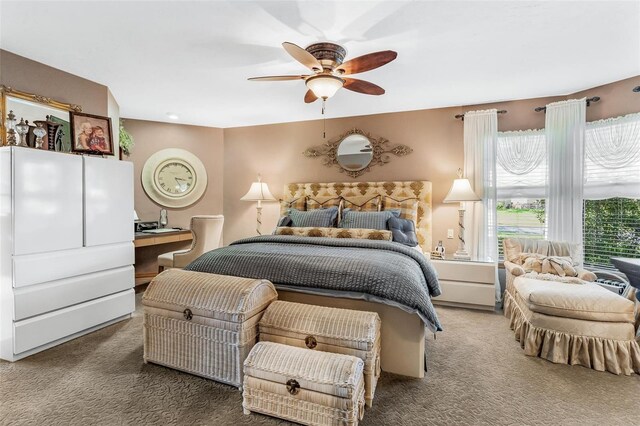 bedroom with carpet flooring and ceiling fan