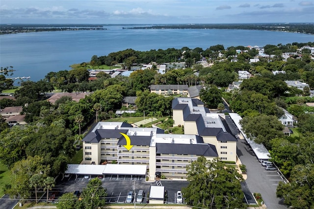 aerial view featuring a water view