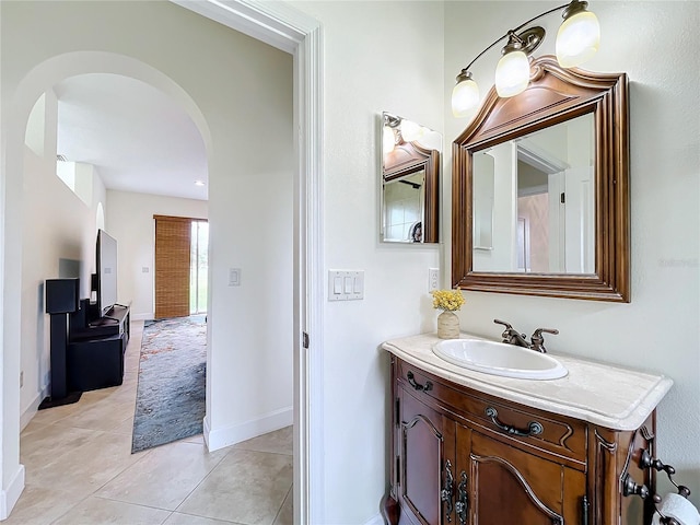 bathroom with vanity and tile patterned floors