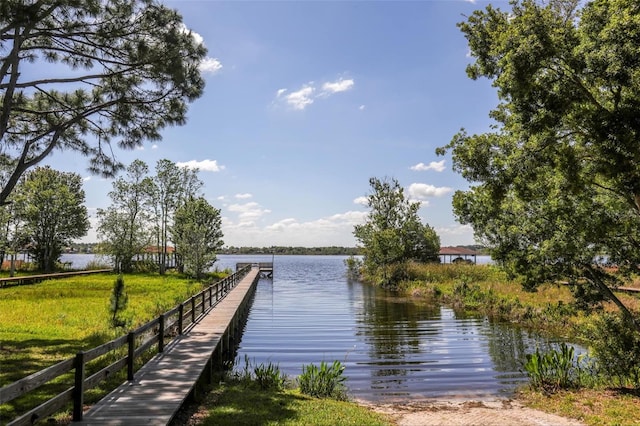 view of dock featuring a water view