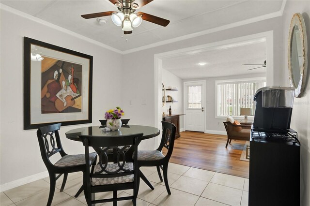 dining room featuring ceiling fan and light wood-type flooring