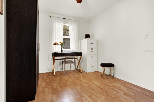 miscellaneous room featuring light hardwood / wood-style flooring and ceiling fan