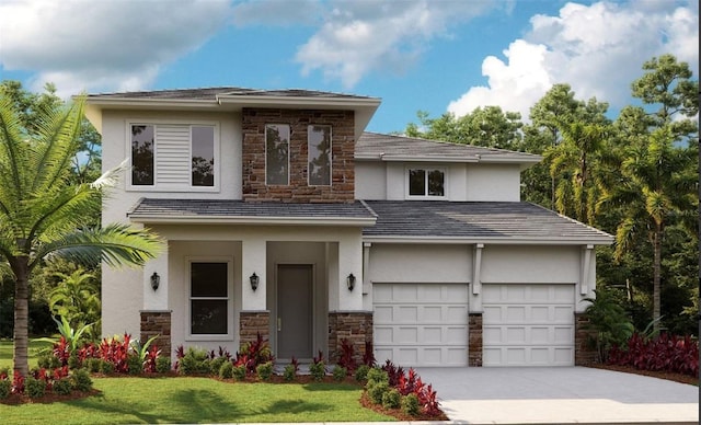 view of front facade featuring a front yard and a garage