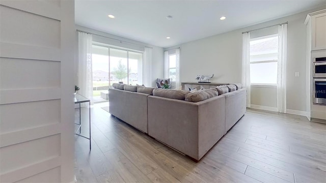 living room with light hardwood / wood-style floors