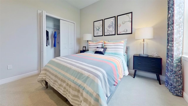 carpeted bedroom featuring a closet