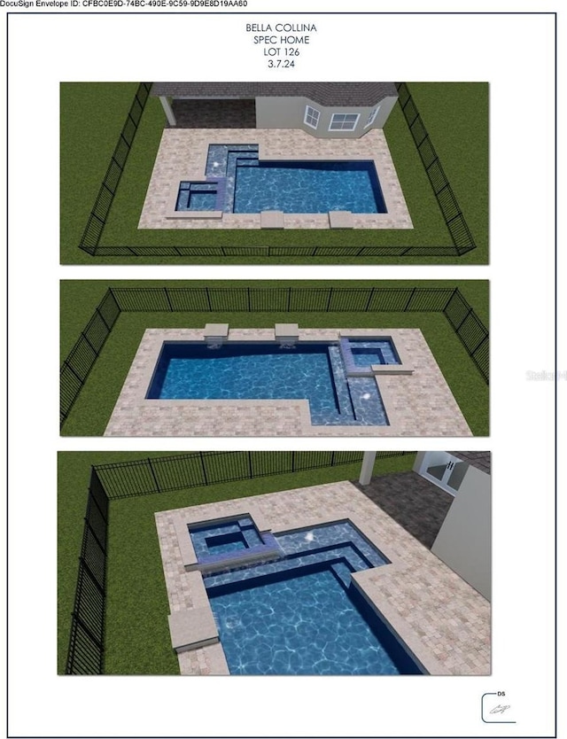 view of pool with a patio and an in ground hot tub