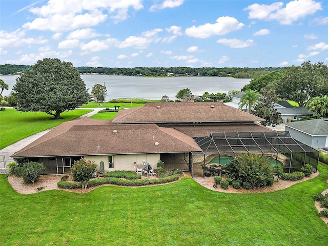 aerial view with a water view