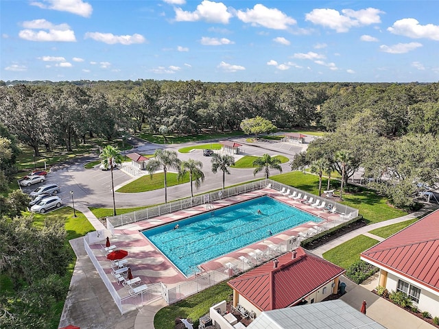 view of swimming pool with a patio area