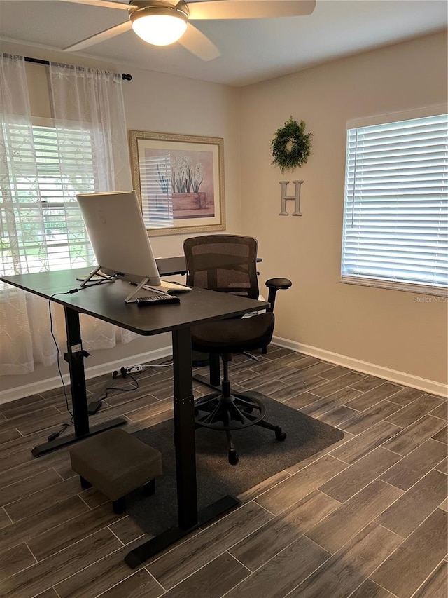 home office featuring ceiling fan