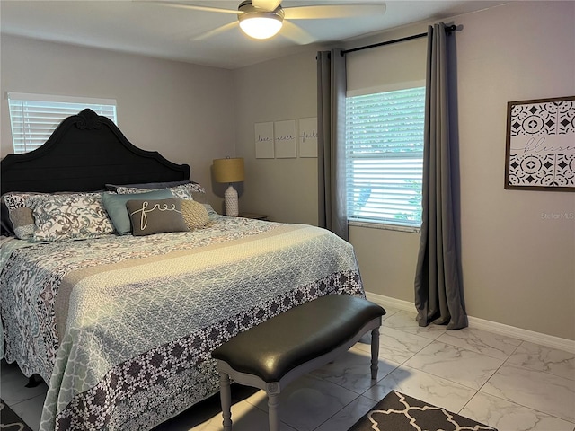 bedroom featuring ceiling fan