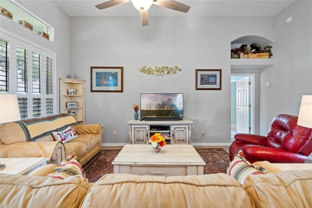 living room featuring ceiling fan