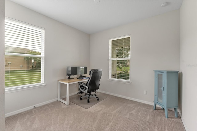 view of carpeted home office