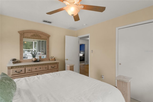 bedroom featuring ceiling fan