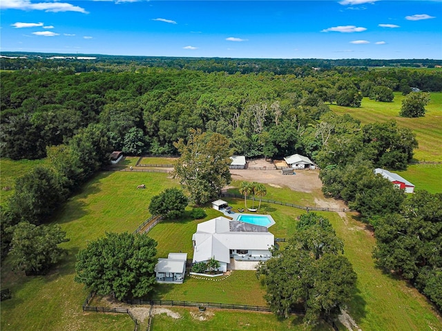 birds eye view of property featuring a rural view