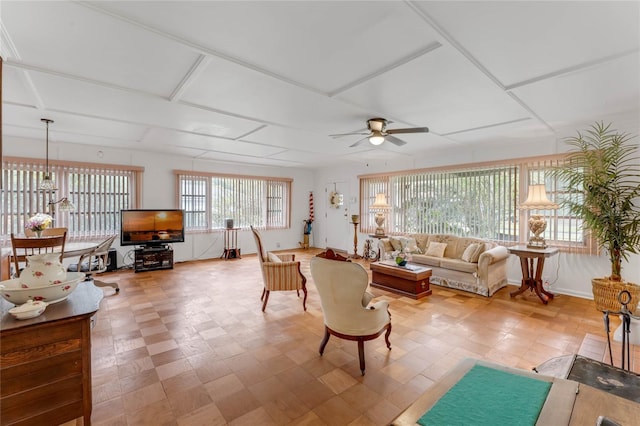 living room with ceiling fan