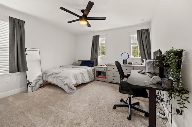 bedroom featuring carpet and ceiling fan