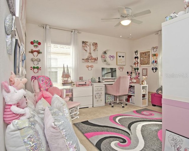 bedroom with carpet floors and ceiling fan