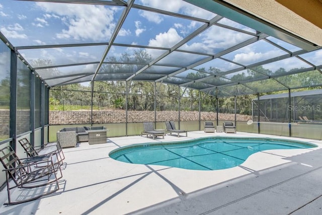 436 Orange Cosmos Blvd, Davenport, FL 33837 - view of pool with a patio area, an outdoor living space, and glass enclosure