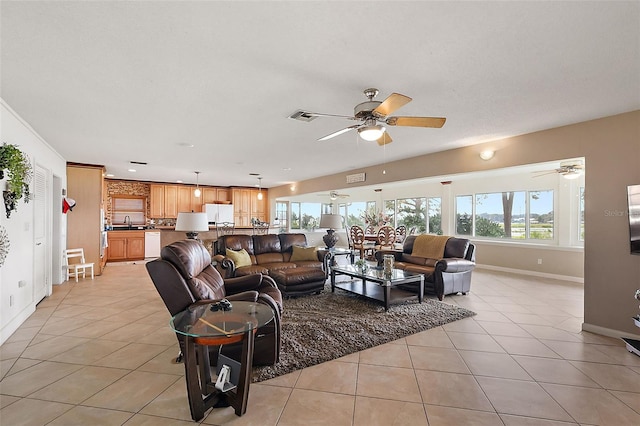 tiled living room with sink