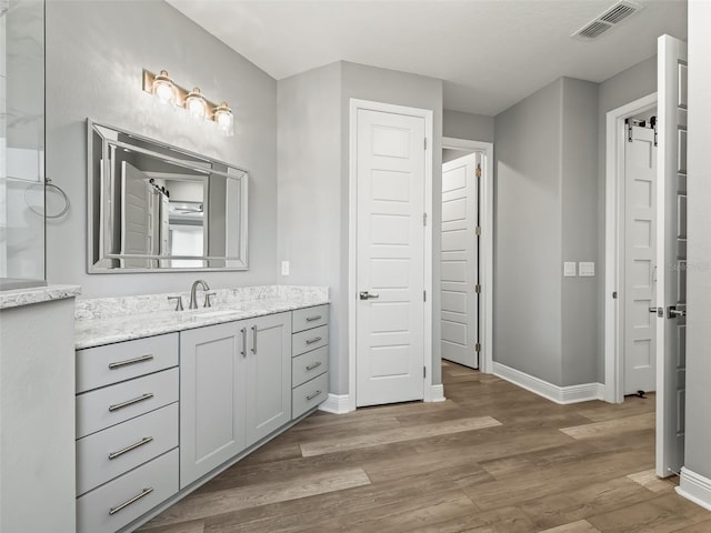 bathroom featuring hardwood / wood-style flooring and vanity