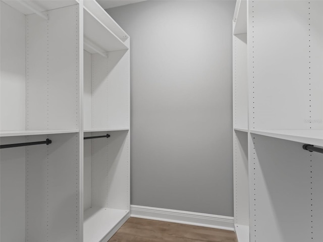 walk in closet with hardwood / wood-style floors