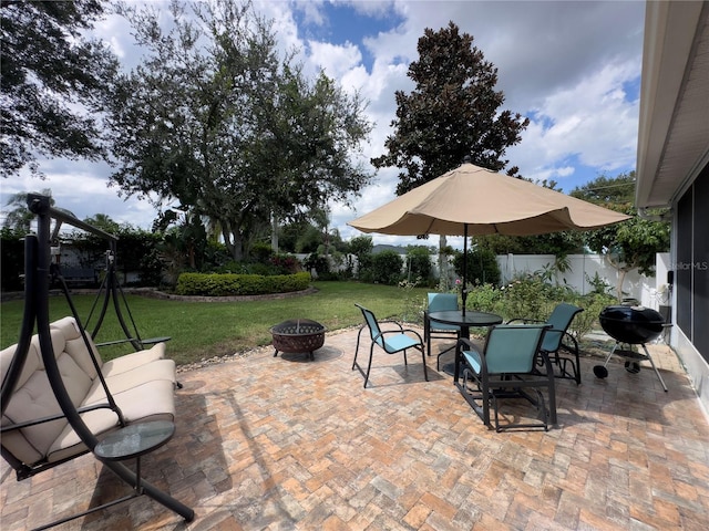 view of patio / terrace with an outdoor fire pit