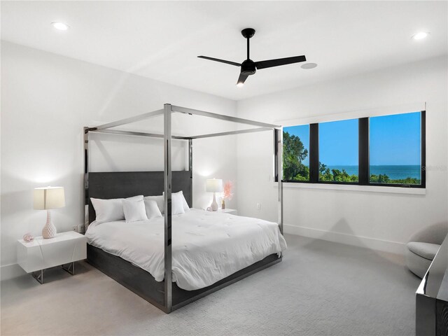 bedroom featuring carpet and ceiling fan