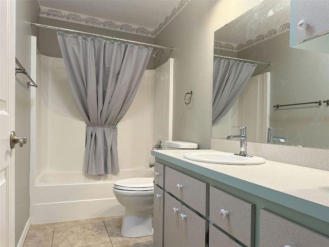 full bathroom featuring tile patterned floors, vanity, toilet, and shower / bathtub combination with curtain