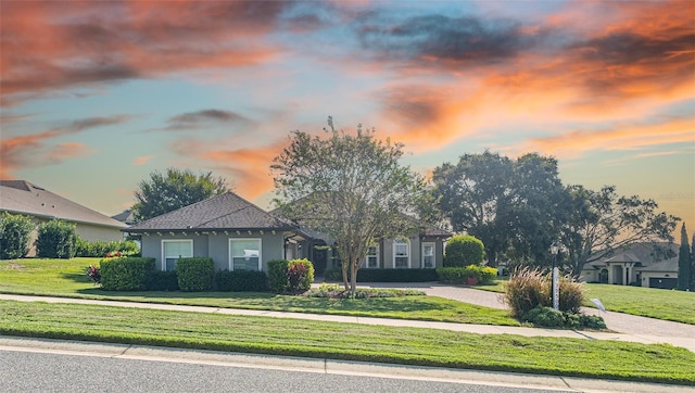 view of front of home with a lawn