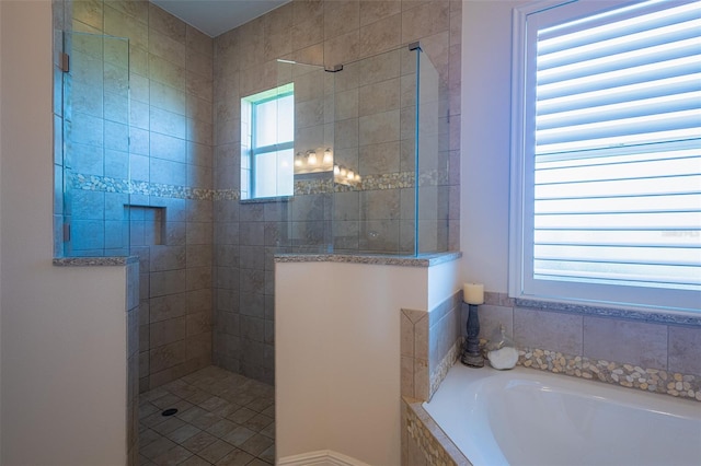 bathroom with plus walk in shower