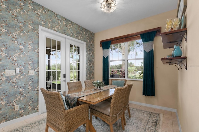 tiled dining area with french doors