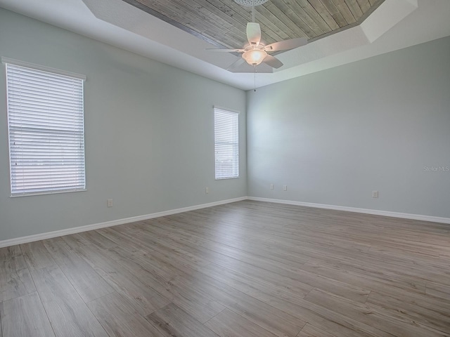 empty room featuring a wealth of natural light, light hardwood / wood-style floors, and ceiling fan