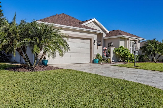 view of front of property with a garage and a front yard