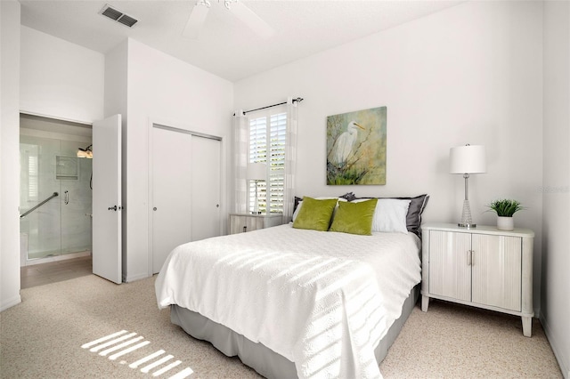 bedroom featuring a closet and ceiling fan