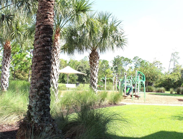 view of home's community featuring a playground and a yard