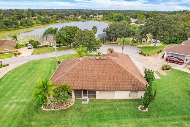 aerial view with a water view