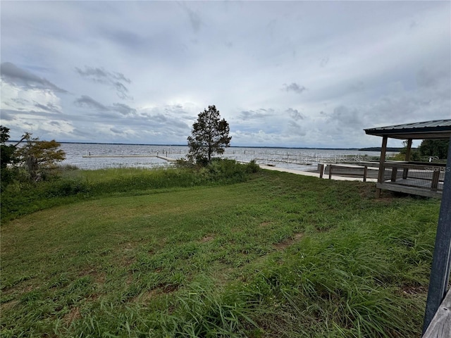 view of yard with a water view and a gazebo