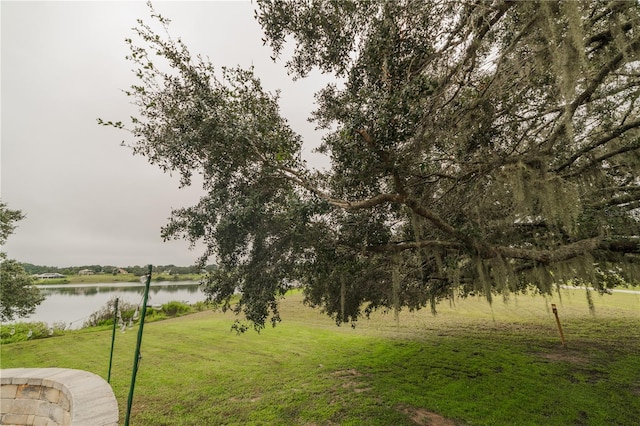 view of yard with a water view