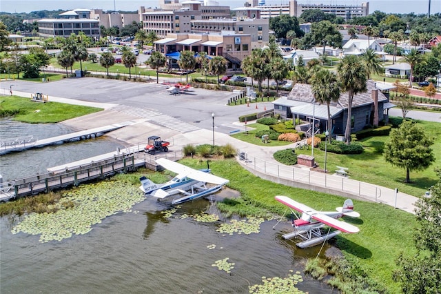 aerial view featuring a water view