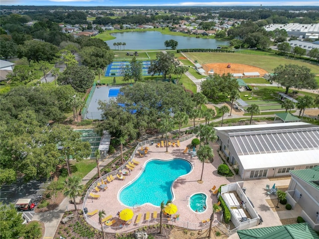 bird's eye view featuring a water view