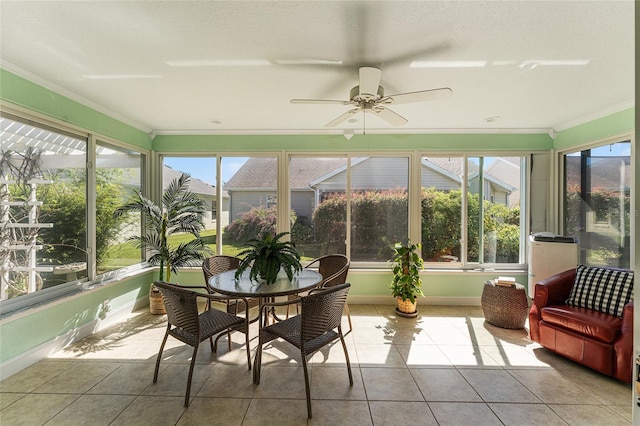 sunroom / solarium featuring ceiling fan and a healthy amount of sunlight