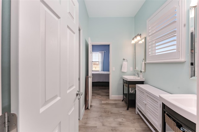 bathroom featuring wood-type flooring and vanity