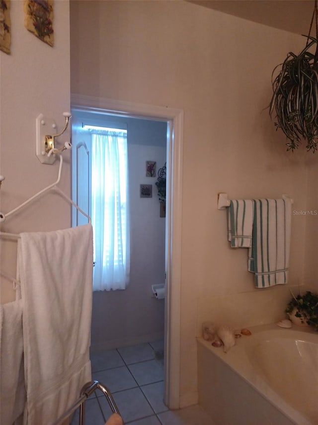 bathroom featuring tile patterned flooring and a washtub