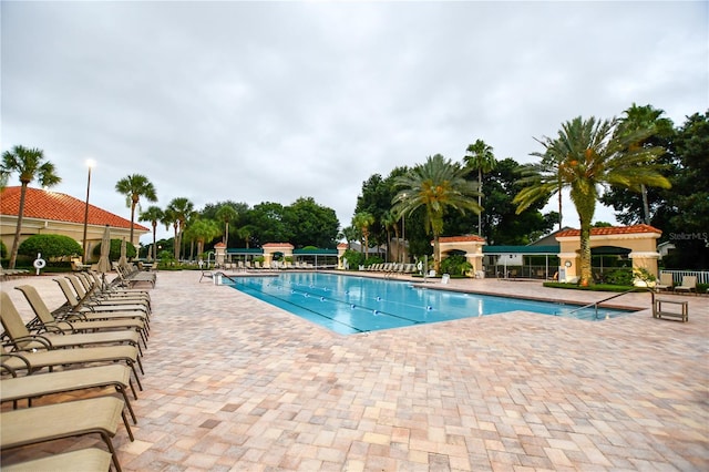 view of pool featuring a patio