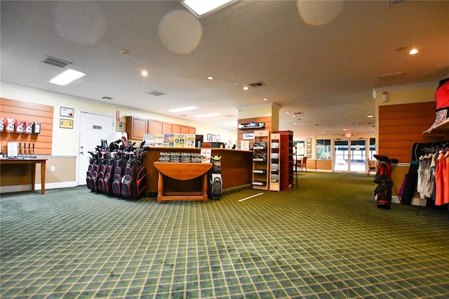 miscellaneous room with carpet flooring, recessed lighting, and visible vents