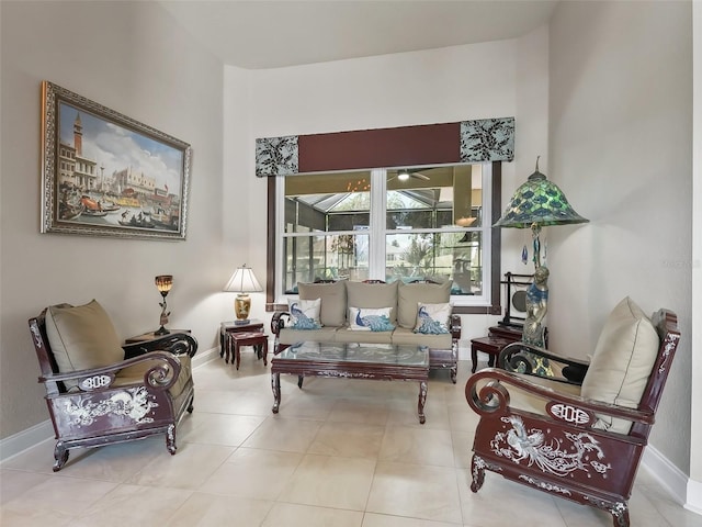 living area with light tile patterned flooring