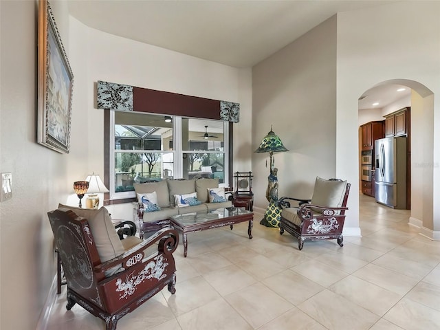 living room featuring light tile patterned floors