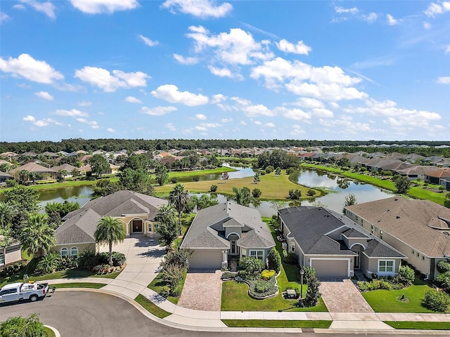 aerial view with a water view